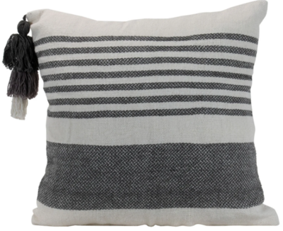 Gray Striped Tassel Throw Pillow