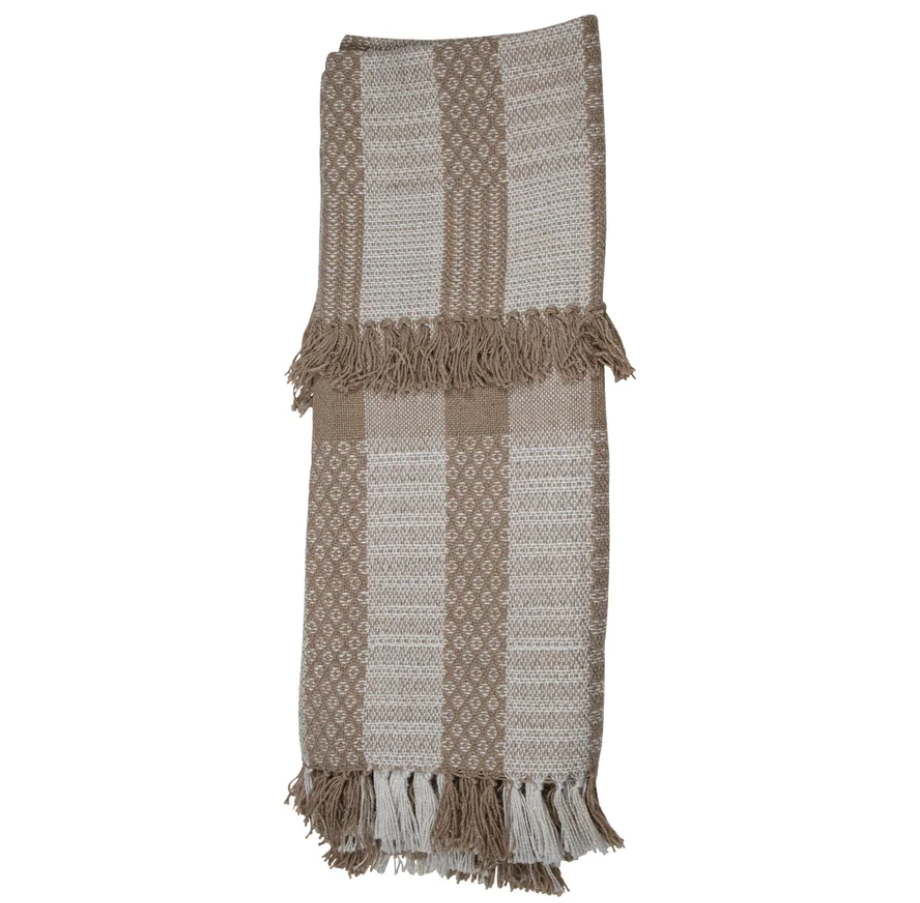 Neutral Taupe Fringe Throw