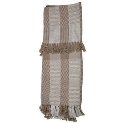 Neutral Taupe Fringe Throw