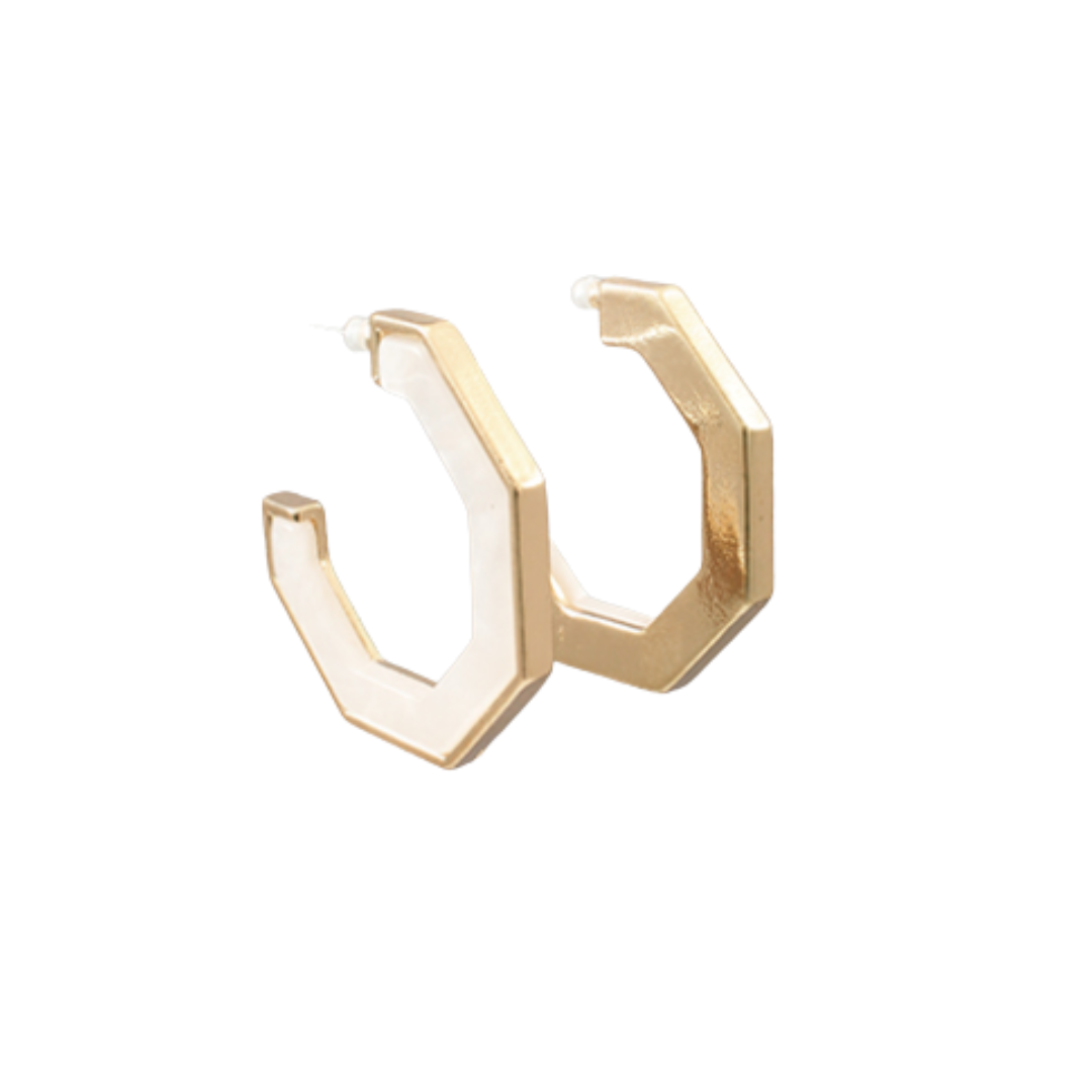 Gold & White Octagon Hoops