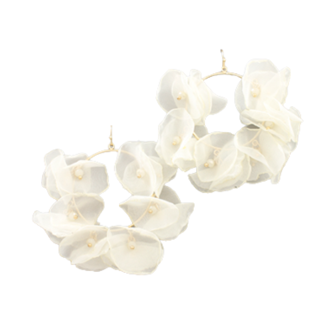Ivory Chiffon Flower Earrings