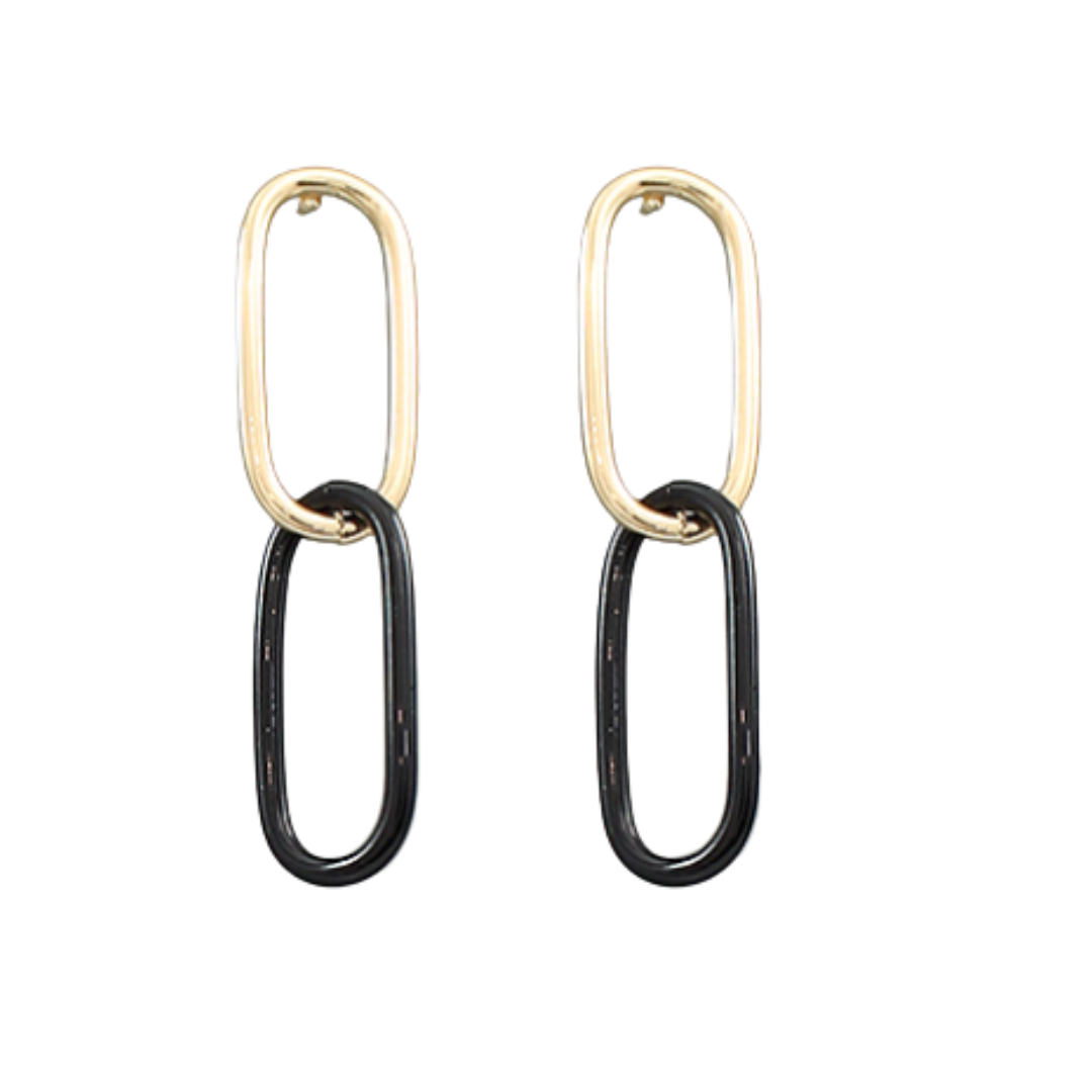 Black & Gold Oval Link Earrings