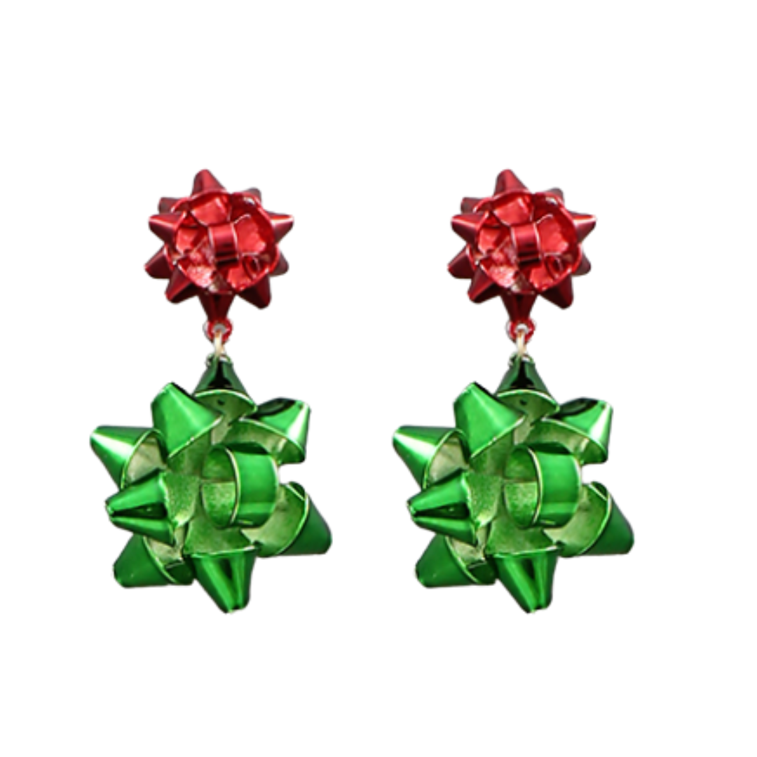 Red & Green Double Bow Earrings