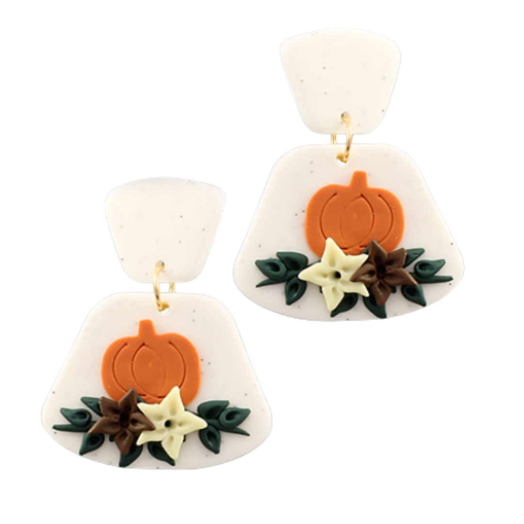 White Floral Pumpkin Earrings
