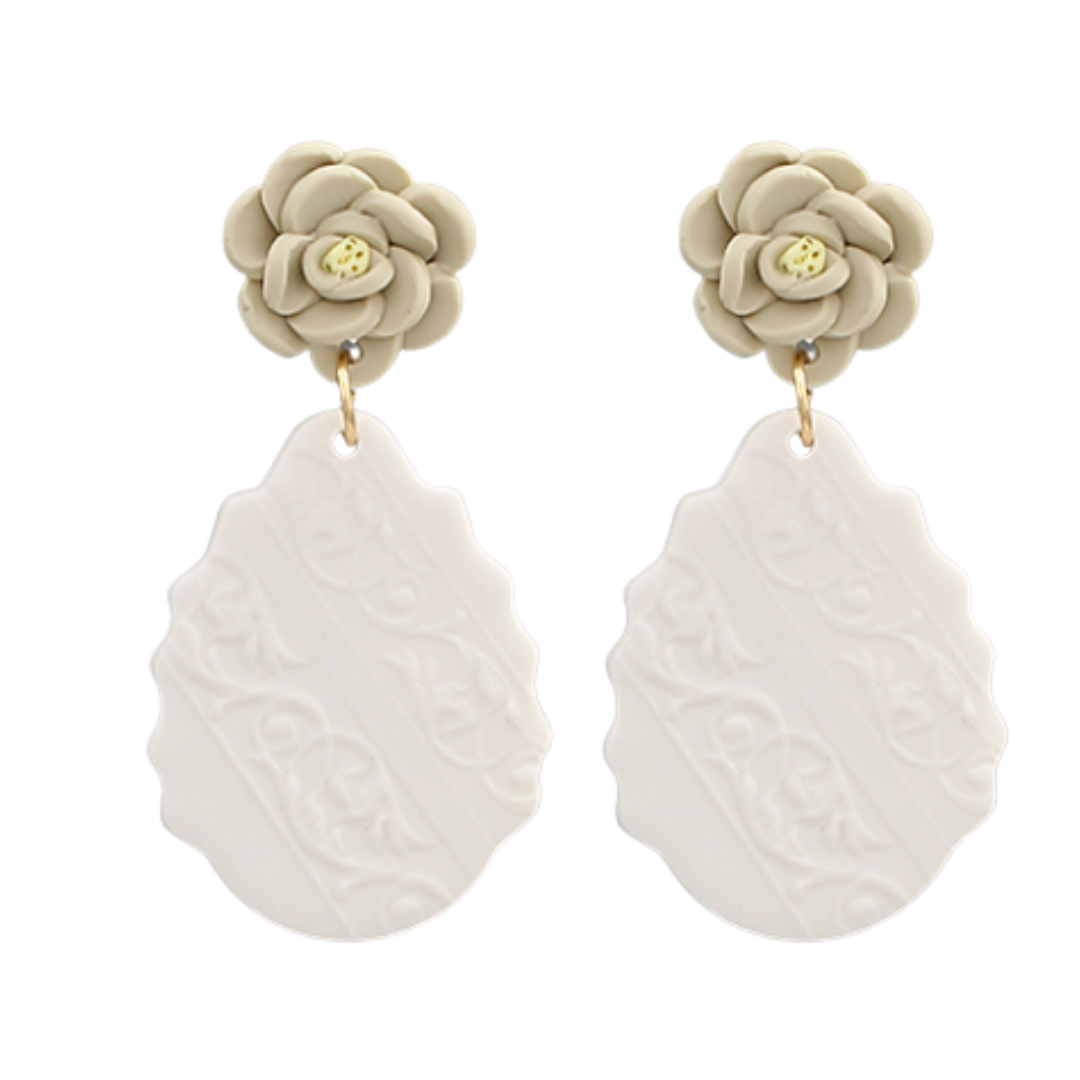 White &amp; Gray Flower Earrings