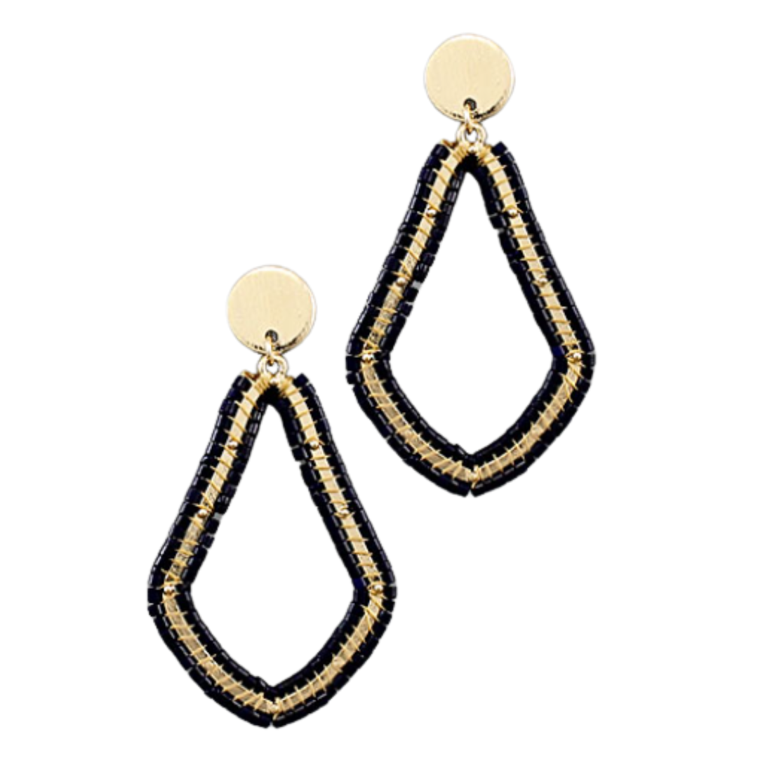 Navy & Gold Beaded Teardrop Earrings