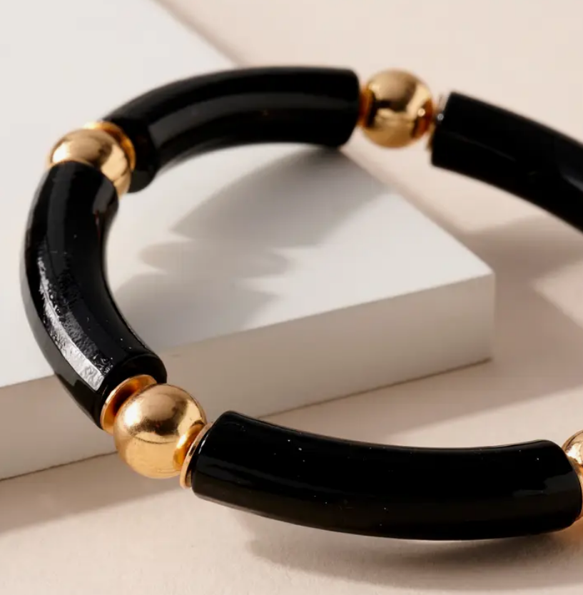 Black & Gold Resin Beaded Bracelet
