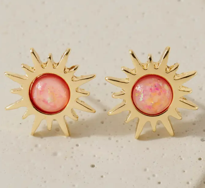 Pink Sunburst Stud Earrings