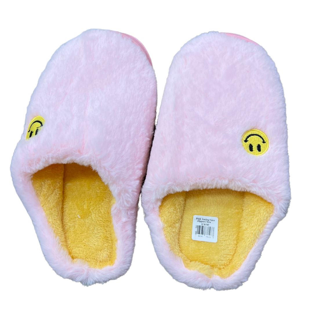 Pink Smiley Face Slippers Size 7.5-8