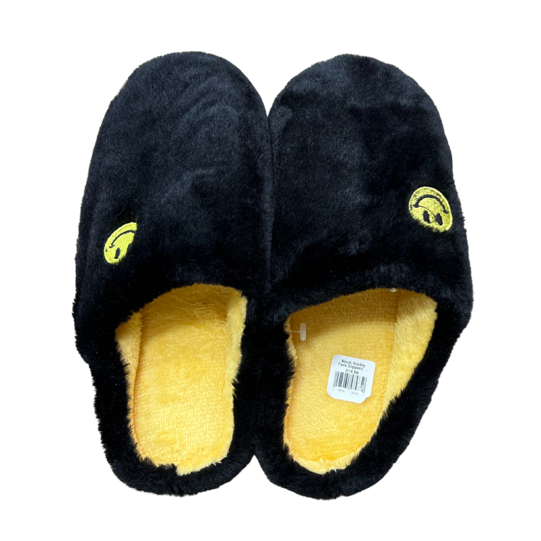 Black Smiley Face Slippers Size 9-10