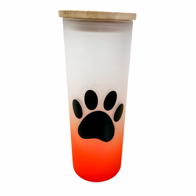 Tall Frosted Red Ombre Paw Glass
