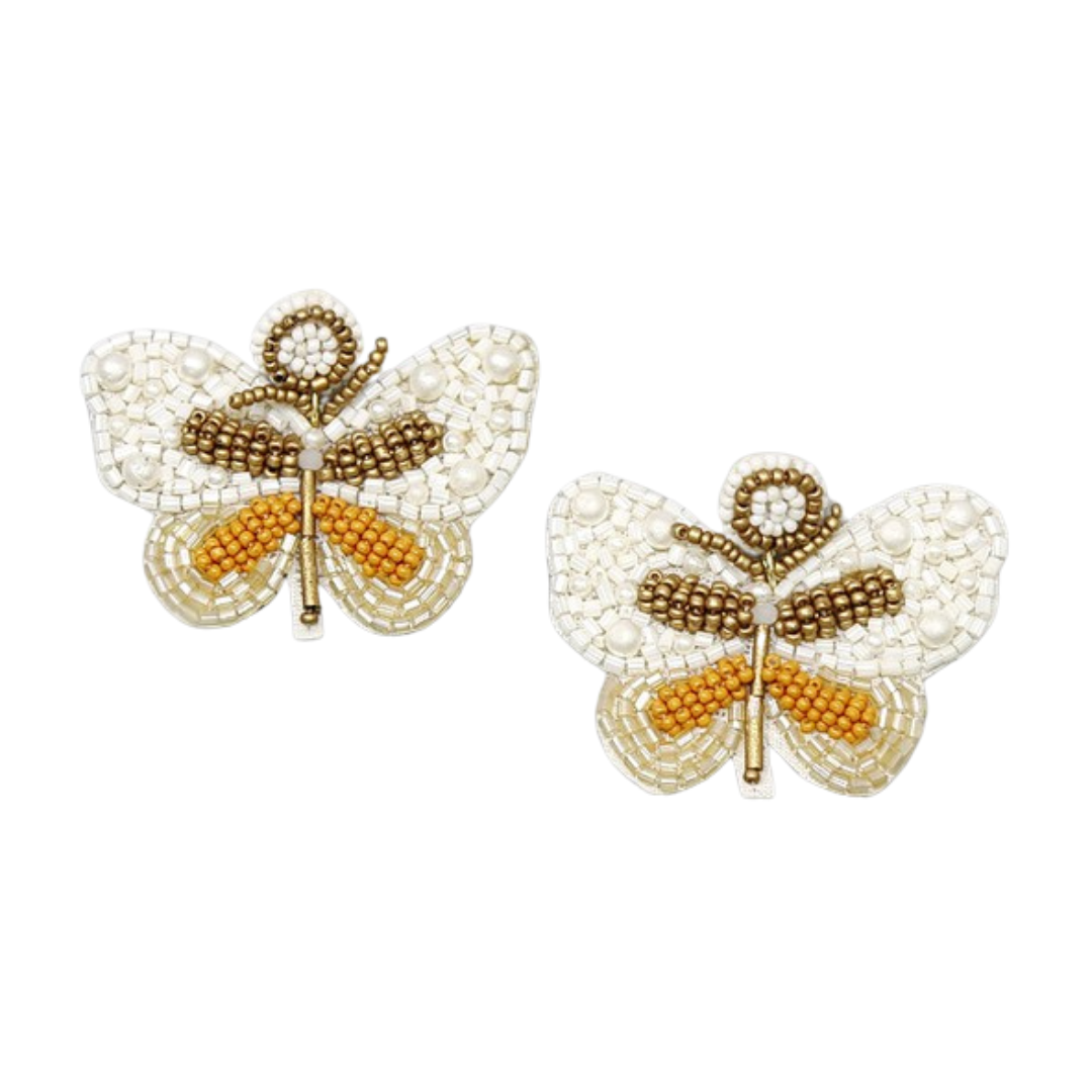 Neutral Butterfly Beaded Earrings