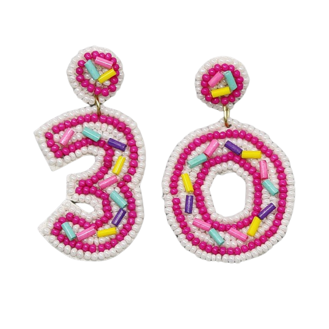 Pink Beaded 30 Earrings
