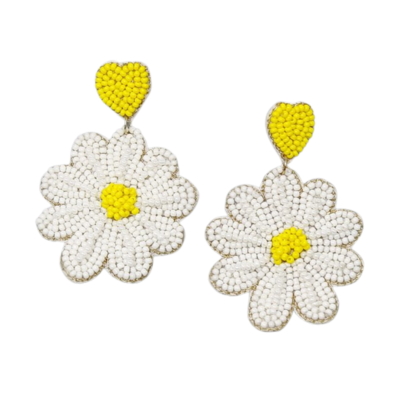 Beaded White & Yellow Flower Earrings