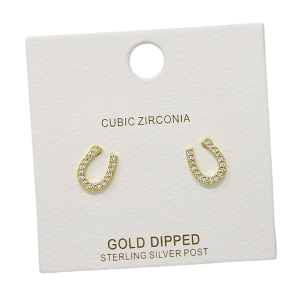 Gold Pave Horseshoe Earrings
