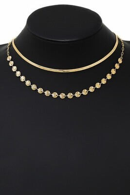Gold Disc Chain Layered Necklace