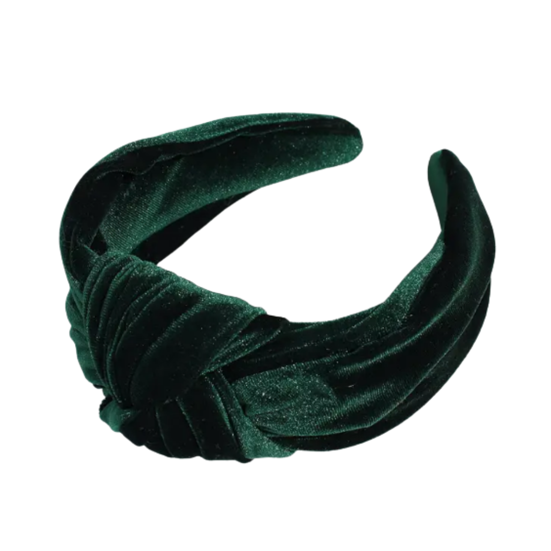 Dk Green Velvet Knotted Headband