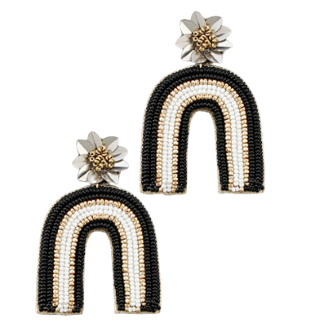 Black Flower Arch Beaded Earrings