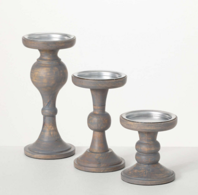 Sm Gray Washed Pillar Candle Holder