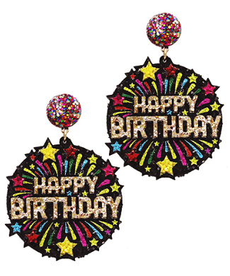 Black Happy Birthday Earrings