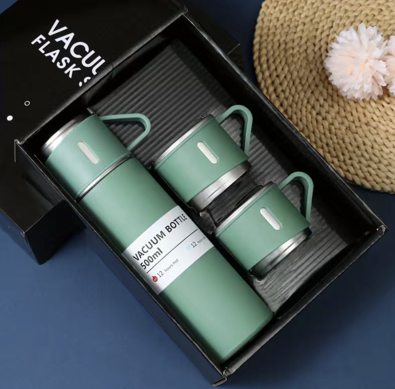 Green Stainless Bottle & Cup Set