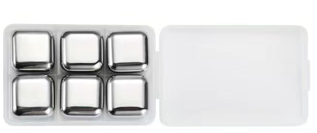 Set Of 6 Stainless Steel Ice Cubes