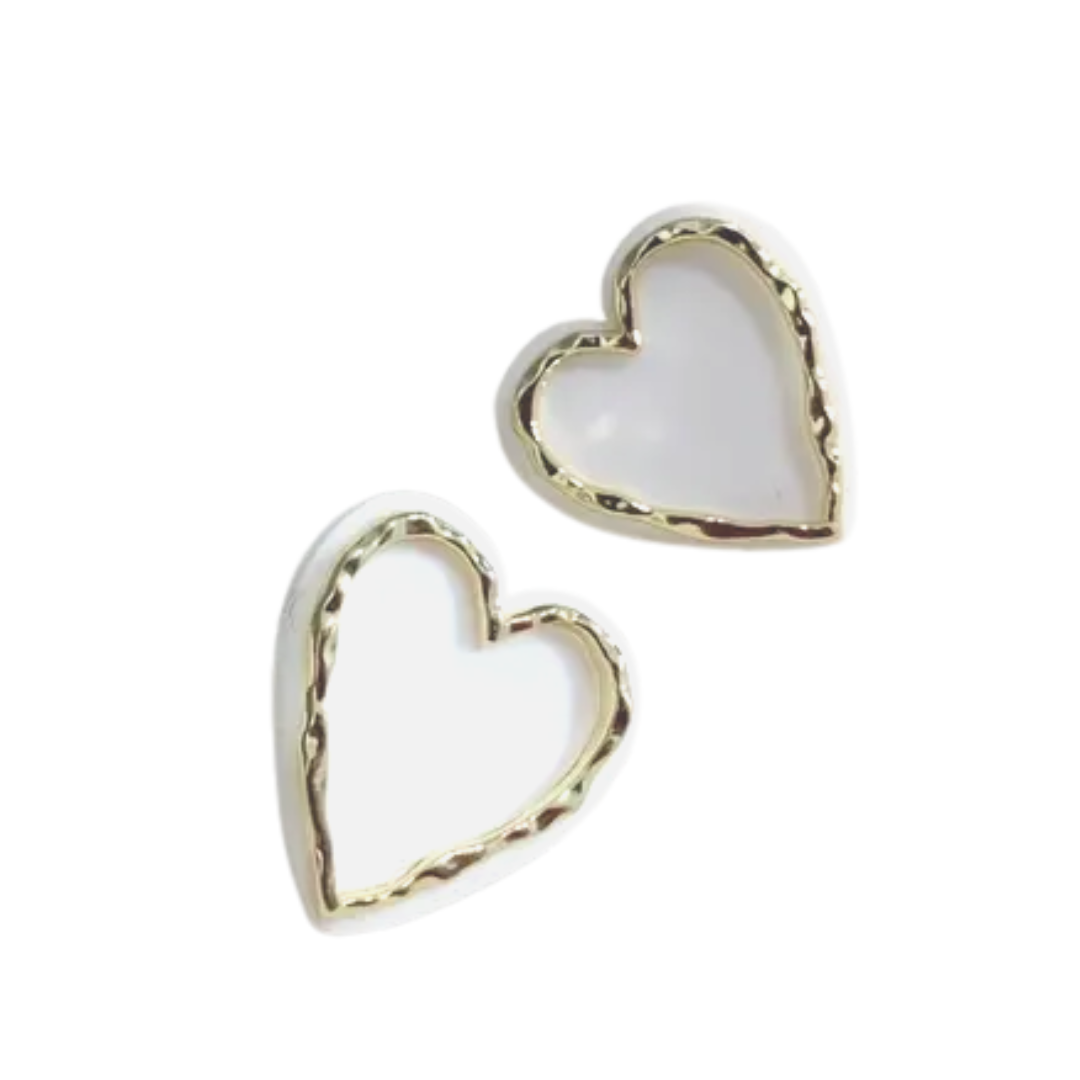 White & Gold Outline Heart Earrings