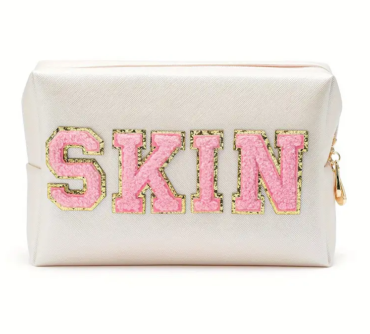 Chenille Skin Patch Cosmetic Bag
