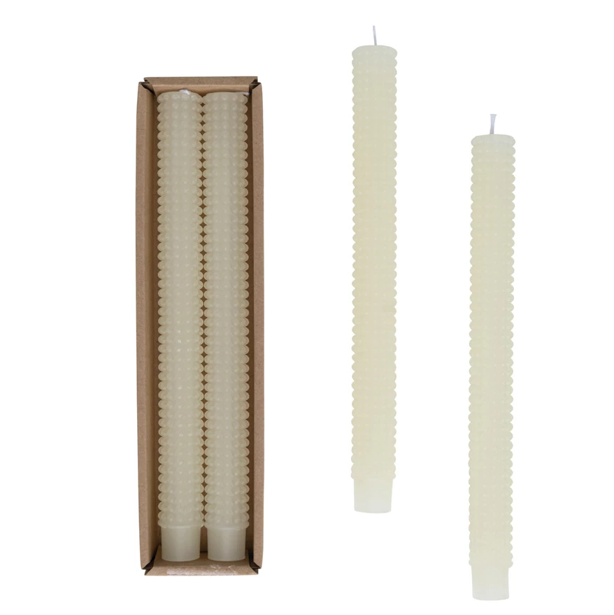 Set Of 2 Cream Hobnail Taper Candles