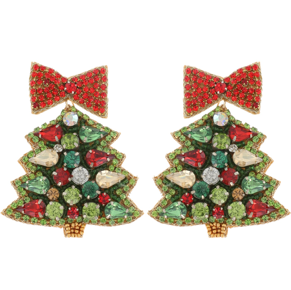 Jeweled Christmas Tree Earrings