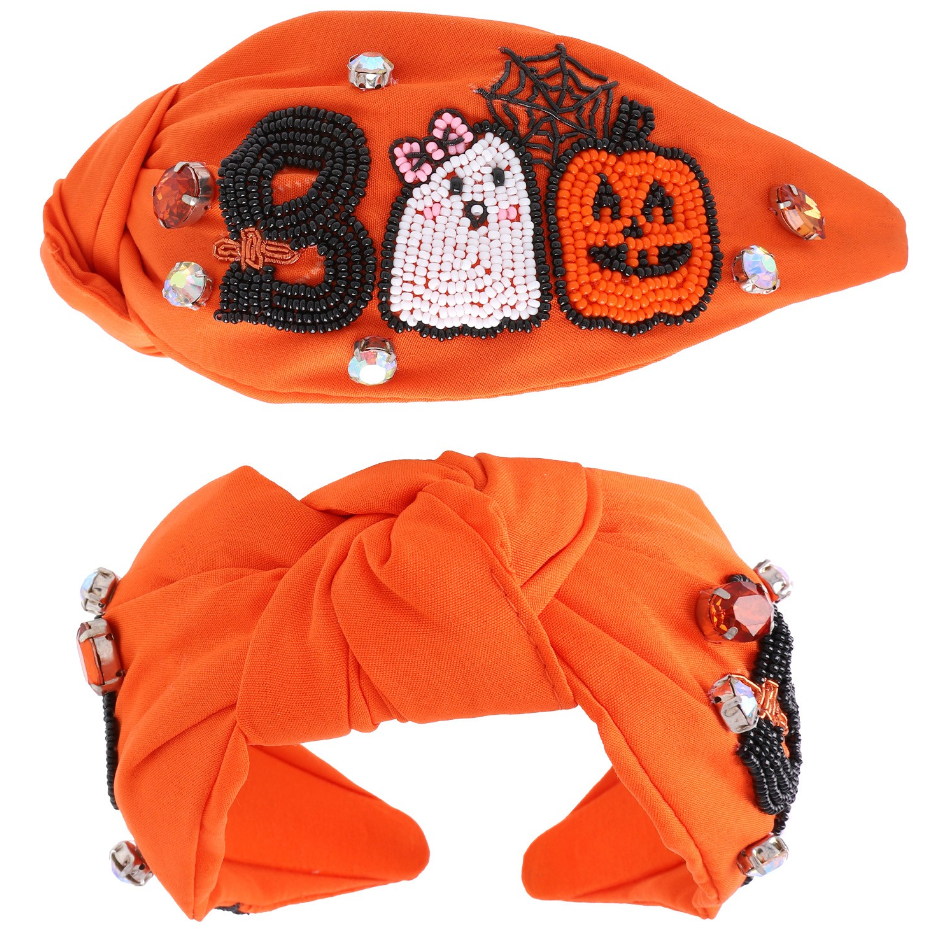 Orange Beaded Boo Headband