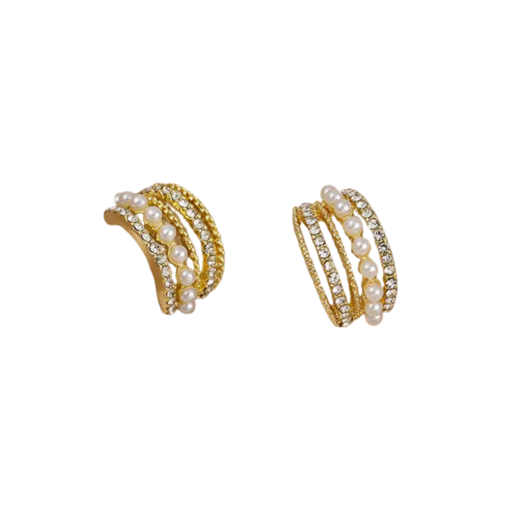 Curved Rhinestone & Pearl Earrings