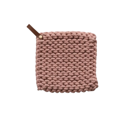 Blush Crocheted Pot Holder w/ Leather Loop