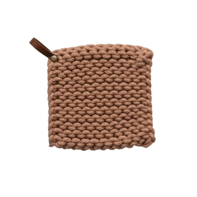 Apricot Crocheted Pot Holder w/ Leather Loop
