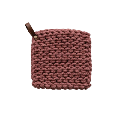Rose Crocheted Pot Holder w/ Leather Loop