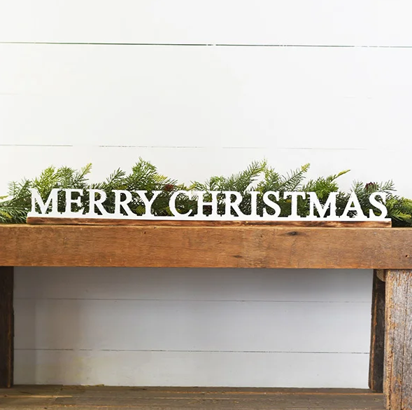 White Merry Christmas Mantle Sign