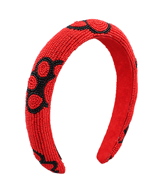 Red & Black Beaded Paw Headband