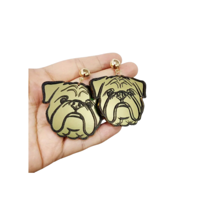 Gold Mirrored Bulldog Earring