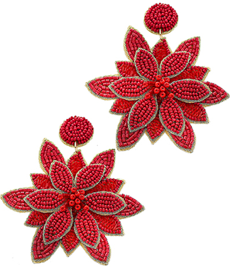 Red Bead Flower Dangle Earrings
