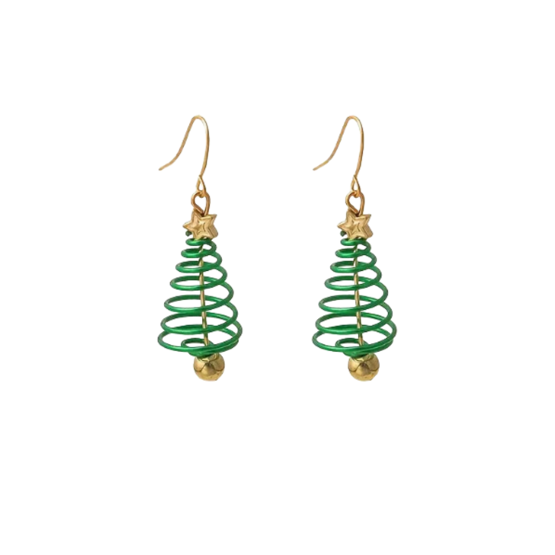 Green Spiral Tree Earrings
