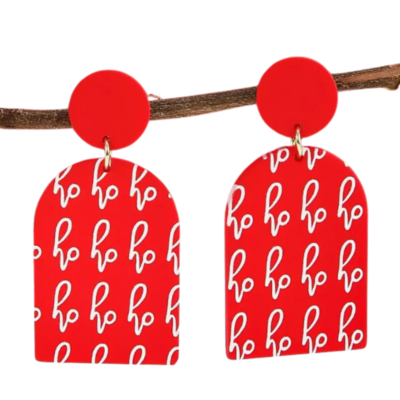 Red Geometric Hohoho Earrings