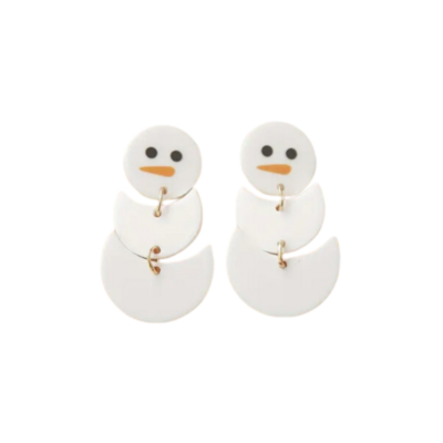 White Snowman Dangle Earrings