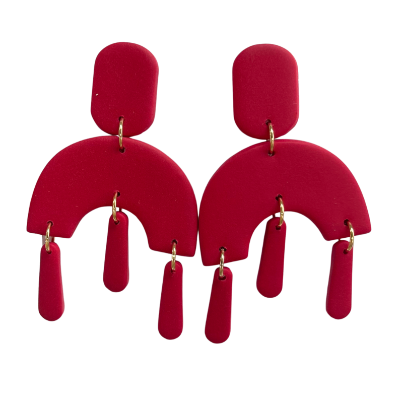 Red Dangle Clay Earrings