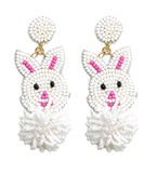 Beaded Bunny Pom Earrings