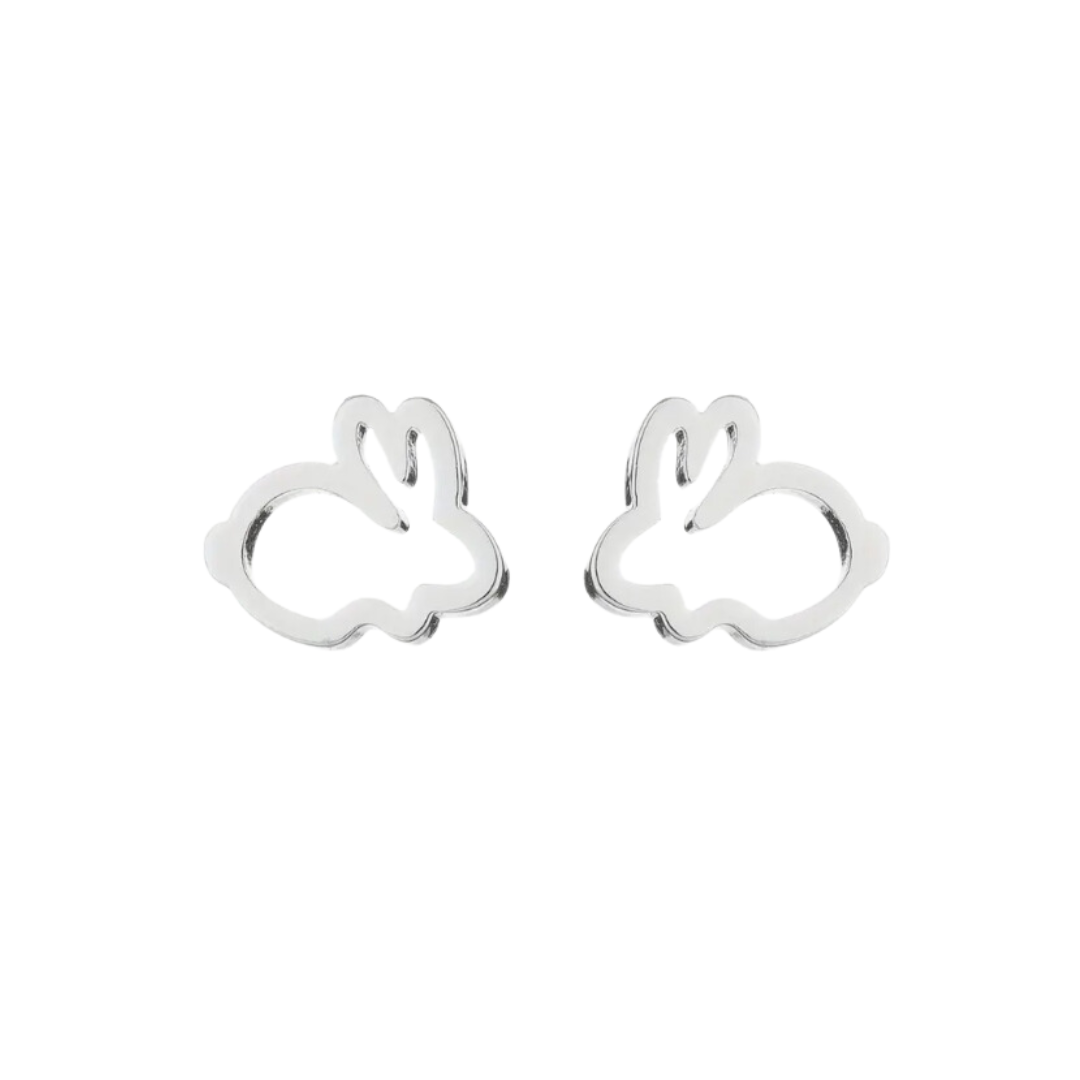 Dainty Silver Bunny Outline Studs