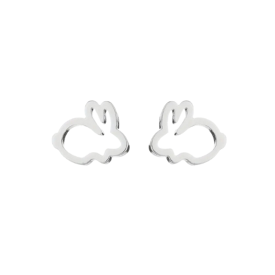 Dainty Silver Bunny Outline Studs