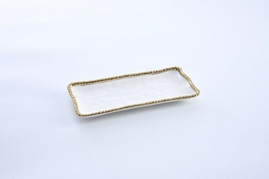 Bandeja Rectangular Chica Blanca (Dorado)