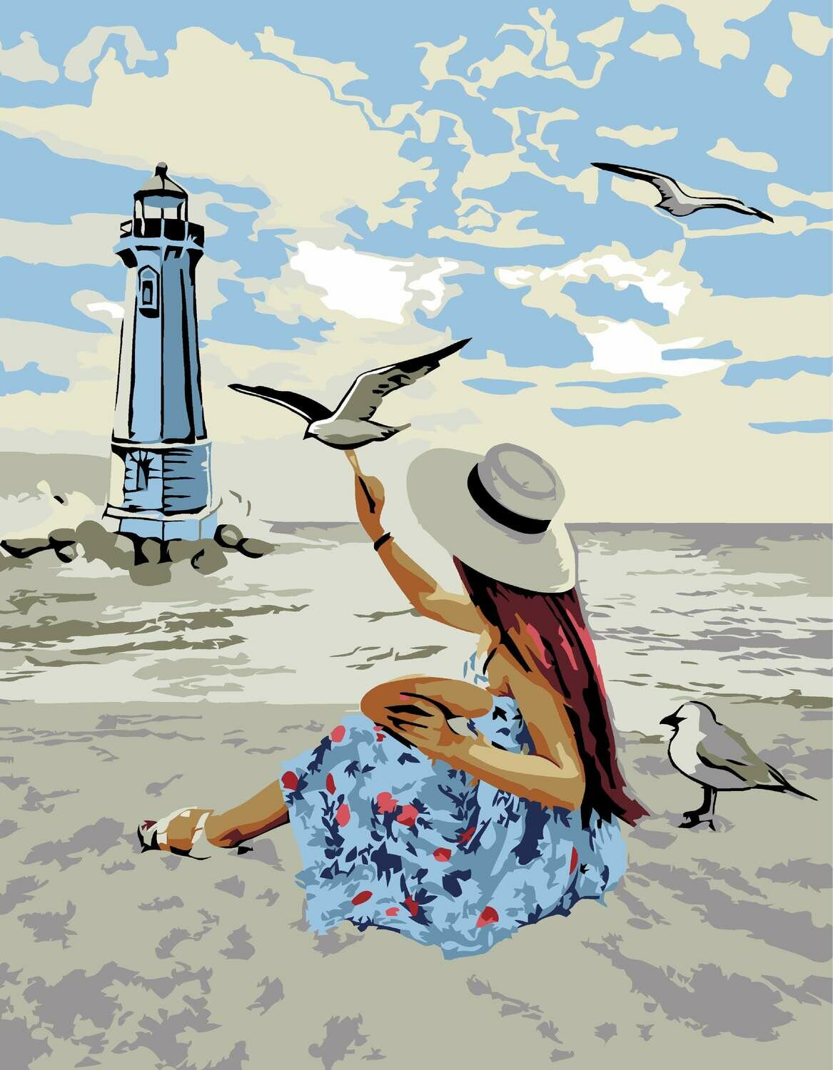 Paint by Number. Girl and Gulls