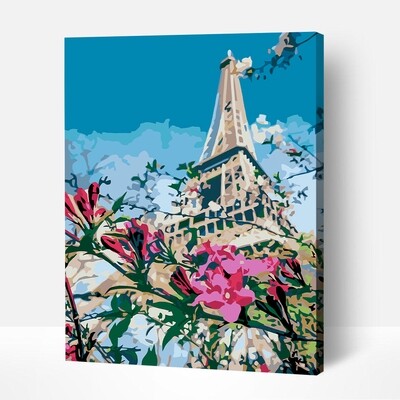 Paint by Number. Eiffel Tower Flowers