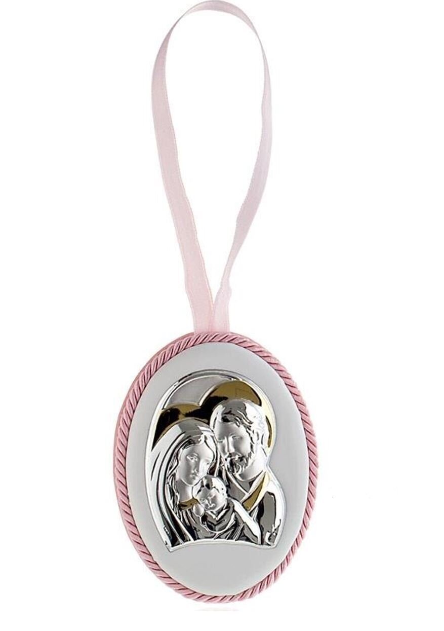 Medalla para la Cuna de la  Sagrada Familia con Borde Rosado